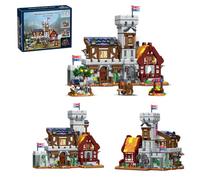 3-in-1 Medieval Castle Building Set, Compatible with Lego 630 Accessory, Modular Inn Tavern Blacksmith Switchable Design, Rich Interior Rooms, Gift for History Enthusiasts, 1760PCS