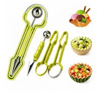 3-in-1 Melon Ball Spoon Set Stainless Steel Fruit Ball Cutter and Fruit Carving Tool for Watermelon Cantaloupe Melons and Fruit Salad, Multifunctional Kitchen Aid for Parties Picnic Summer
