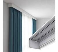 3 in 1 Metal Box Curt System Double Rail Ceiling Mount for Window Treatments Adjustable & Ain Pelmet for Smooth Operation