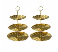 3-in-1 Metal Cake Stand - Round Natural Slate Afternoon Tea Serving Plates with Rough Edges, Convertible, 3 Tier Display Stand with Fittings for Parties & Events - 1 Pack or 2 Pack (2 PACK)