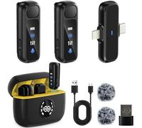 3 in 1 Microphone for iPhone/Android/Camera,Mini LED DisplayMicrophone with 2.4GHz Noise Cancellation, USB-C Plug-Play Wireless Lavalier Microphone Charging Case, Included for Stream, Vlog, TikTok