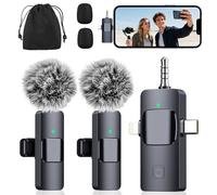 3-in-1 Microphone for iPhone, Android, iPad, Camera, Wireless Microphones, Mini Microphone, Lapel Mic with Noise Reduction, Crystal Clear Sound & 7H Battery for Recording, YouTube, Podcast, Vlogging