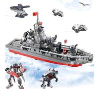 3-in-1 Military Warship Building Toys Kit (418 pcs) - Navy Destroyer Model with Radar, Missile Launcher, Aircraft | Converts to Robot or Battle Dinosaur | Creative Toy Gift for Kids & Adults