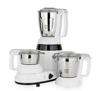Geepas 750W 3-in-1 Mixer Grinder Stainless Steel Jars & Blades - 3 Speed, Safety Twist Lock - Perfect for Dry & Wet Fine Grinding - White 2 Years Warranty