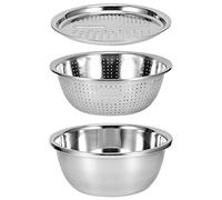3 in 1 Mixing Bowls Set, Stainless Steel Stackable Strainer Bowl Set with Grater Vegetable Washing Bowl Set Strainer Salad Fruit Rice Washing Draining Bracket Drain Basin Grater Kitchen Tools