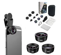 3-in-1 Mobile Phone Camera Lens, 210° Fisheye Lens, 120° Wide Angle, 25X Macro Lens, Mobile Phone, Universal Clip-on Camera Lens for Most Smartphones