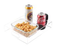 3 in 1 Movie Night Snack Tray Set, Acrylic Couch Cup Holder Tray + Glass Container+ Handle for Cans, Anti-Spill Soda Couch Caddy, Movie & Game Night Supplies, Birthday House Warming Gift