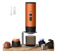 3 in 1 Multi Capsule Coffee Maker, Portable Coffee Maker, Capsule Espresso and Ground Coffee, 15 Bar Electric Espresso Machine, for Office Travel Camping Home (Orange+Stand)