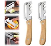 3 in 1 Multi Functional Vegetable Peeler with Bottle Opener, 2026 New Scallion Cutter Wooden Kitchen Tool Fruit and Veggie Peelers Stainless Steel Sugarcane Scraping Machine (A 2Pcs)