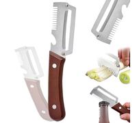 3 in 1 Multi Functional Vegetable Peeler with Scallion Slicer & Bottle Opener and Wooden Handle Stainless Steel Blade Kitchen Tool for Cane Potato Fruit Pineapple Pumpkin Papaya Carrot Veggie Peeler