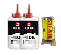 3 In 1 Multi-Purpose Drip Oil Can 100ml Twin Pack Bundled With Fine Grade Steel Wool For Bike Chain, Sewing Machine, Penetrating And Cleaning