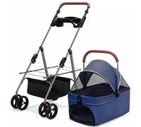 3-in-1 Multifunction Pet Stroller w/Detachable Carrier, Car Seat and Stroller, Lightweight Foldable Travel Stroller for Small Dog Cat Buggy Puppies, Zipperless Cat Stroller,Blue