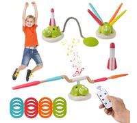 3 in 1 Musical Jump Game - Rotating Hoop Ring Toss & Dinosaur Launcher, Fun Skipping Rope & Stomp Rocket, Indoor or Garden Parent Child Sports Toy, Improve Motor Skills for Boys Girls Kids Aged 3-12