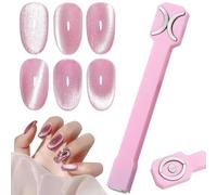 3 in 1 Nail Art Tool - Cat Eye Gel Polish Magnet, Multi-Function, Double-Head, Pink, Strong Suction for Home DIY & Salon