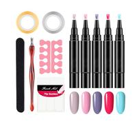 3 In-1 Nail Polish Pen Set, 5 Colour Quick Dry Gel Nail Varnish - Easy Apply Nails Art Pens For Home & Professional Manicure, Salon Quality DIY Kit