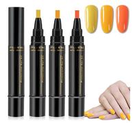 3-in-1 Nail Polish Pen Set, Quick-Dry Gel Formula, Nail Art Pen for Home Use, Long-Lasting High Gloss, Yellow & Orange Colors, Precision Brush, UV Lamp Required, Easy Application