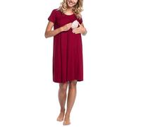 3 In 1 Nursing Dress Hospital Bathrobe Delivery Breastfeeding Birthing Gown/Maternity Nightgown with Button (Color : Red, Size : S)