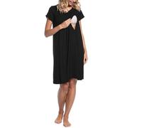 3 In 1 Nursing Dress Hospital Bathrobe Delivery Breastfeeding Birthing Gown/Maternity Nightgown with Button (Color : Black, Size : L)