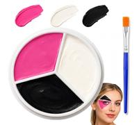 3-In-1 Oil Based Face Paint Palette Kit With Brush For Stage, Costume & Halloween - Long Lasting Waterproof Black White Pink Cream Colours For Professional SFX Makeup, Cosplay & Creative Use