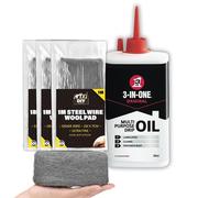 3-in-1 Oil Drip Can 200ml with SOL 3m Steel Wool Pads (0000) - Precision Oil Can Lubrication & Wire Wool Rust-Removal Kit for Restoring Tools, Bikes & Metal Surfaces