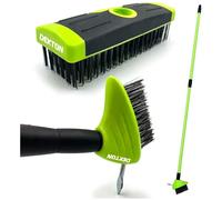 Weed Brush Broom Twin Heads Set 3 in 1 Extendable Telescopic Handle Paving Garden Patio Cleaner Remove Weed & Moss from Block Paving Garden Path Patio and Driveway (Green/Black)