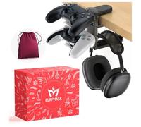 3-in-1 PC Gaming Headset&Controller Holder - EURPMASK Headphone Stand w/Adjustable Clamp&2 Controller Holder&Rotating Arm&Cable Organizer, PC Gaming Accessory Controller Headset Stand