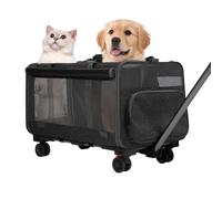3 IN 1 Pet Carrier Bag Pet Trolley Bag Handbag for Cats and Dogs, Double-Compartment Cat Travel Carrier Bag, Rolling Carrier (B)