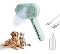 3 in 1 Pet Grooming Brush with Steam and Spray - Hair Removal Comb for Dogs and Cats with Water Tank and Mist Release Stainless Steel Teeth and Ergonomic Handle for Shedding and Grooming (Green)