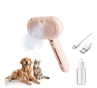 3 in 1 Pet Grooming Brush with Steam and Spray - Hair Removal Comb for Dogs and Cats with Water Tank and Mist Release Stainless Steel Teeth and Ergonomic Handle for Shedding and Grooming(Pink)