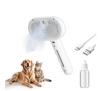 3 in 1 Pet Grooming Brush with Steam and Spray - Hair Removal Comb for Dogs and Cats with Water Tank and Mist Release Stainless Steel Teeth and Ergonomic Handle for Shedding and Grooming(White)
