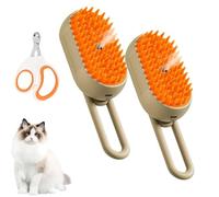 3 In 1 Pet Steam Brush, Rechargeable Cloud Care Cat Brush, 3 In 1 Steamy Pet Brush Dog for Long and Short Hair Cats and Dogs, with Steamy Massage Shedding Relief (2 PCS Khaki)