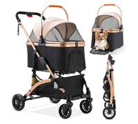 3 in 1 Pet Stroller, Folding Dog Strollers with Detachable Car Seat Carrier, 360 ° Wear-Resistant Rubber Wheels Dog Travel Carrier, Safety Leashes, for Mini Dogs, Cats,