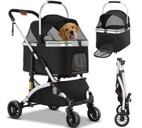 3 in 1 Pet Stroller, Folding Dog Strollers with Detachable Car Seat Carrier, 360 ° Wear-Resistant Rubber Wheels Dog Travel Carrier, Safety Leashes, for Mini Dogs, Cats,
