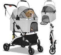 3 in 1 Pet Stroller, Folding Dog Strollers with Detachable Car Seat Carrier, 360 ° Wear-Resistant Rubber Wheels Dog Travel Carrier, Safety Leashes, for Mini Dogs, Cats,