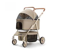 3-in-1 Pet Stroller for Cats & Dogs - 35lbs Upper Deck & 13lbs Lower, Detachable Carrier, Storage Basket, One-Hand Fold & 4-Wheel Brakes (Light Brown)