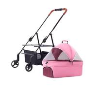 3-in-1 Pet Stroller for Dogs & Cats - Folding 4-Wheel Travel Stroller with Detachable Carrier & Storage Basket for Small to Medium Pets (Pink)