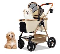 3-in-1 Pet Stroller for Small Dogs & Cats up to 33lbs, One-Touch Fold 4-Wheel Cart with Removable Carrier, Rear Brake & Storage Basket
