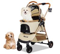 3-in-1 Pet Stroller for Small Dogs & Cats up to 33lbs, One-Touch Fold 4-Wheel Cart with Removable Carrier, Rear Brake & Storage Basket