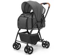 3-in-1 Pet Stroller for Small Medium Dogs Cat 4-Wheel Puppy Stroller with Detachable Carrier & Pad Lightweight Foldable Cat Stroller Trolley for Travel Shopping Walking,Black