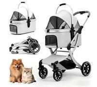 3 in 1 Pet Stroller for Small/Medium Dogs & Cats with Detachable Carrier, Storage Basket and Pet Pad, 4 Wheels Foldable Pet Travel Carrier for Car Seat & Hand Carry, Safe Outings(Grey)