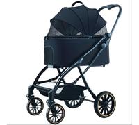 3-in-1 Pet Stroller for Small Medium Dogs Puppy Cat Stroller with Detachable Carrier & Pad Lightweight Foldable Aluminum Alloy Frame Dual No-Zip Entry(Khaki)(Nero)