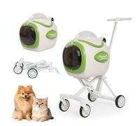 3-in-1 Pet Stroller with Aluminum Alloy Frame Space Capsule Travel Stroller with Inbuilt Fan,Temperature Display & Light,4-Wheel Travel Carrier for Small/Medium Dogs & Cats,Beige/Pink/Blue (Beige)
