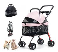 3-in-1 Pet Stroller with Detachable Carrier, Cup Holder & Adjustable Canopy - for Small/Medium Dogs & Cats, Lightweight Travel Stroller (Pink-W02T)
