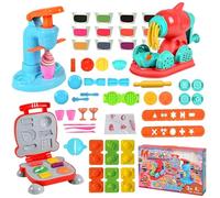 3 in 1 Play Color Dough Kitchen Creations Set, Ice Cream Noodle Hamburger Maker Machine, Deluxe Dough Tools Kit for Kids, Modelling Clay Set, Educational Toy Gift for Kids 3+