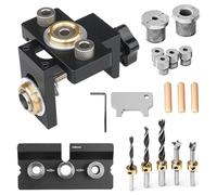 3-in-1 Pocket Hole Jig Kit, 6/8/10/12/15mm Drilling Template Dowel Set Doweling Guide Jig Woodworking Position Pocket Hole Tools with Positioning Clip Adjustable Drill Guide Puncher Locator