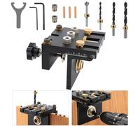 3 in 1 Pocket Hole Jig Kit,Woodworking Doweling Jig Kit with 6/8/10/15 mm Drill Bit for Straight Holes,with Positioning Clip Adjustable Drilling Guide Punch Locator Carpentry Tools
