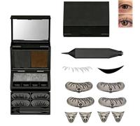 3-in-1 Portable Eye Makeup Kit: Lower Lash Stamp, Beauty Mark Dotter, Eyeliner, 3-in-1 lower lash & eyeliner stamp kit, Mini Compact Travel Size Palette with Dual-Tone Black & Brown Waterproof(2Set）