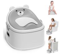 3-in-1 Potty Training Toilet, Portable Potty, Potty Training Seat and Toddler Step Stool, Easy Setup and Clean, Anti-Slip Toddler Potty Trainer for Boy Girl,Grey