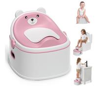 3-in-1 Potty Training Toilet, Portable Potty, Potty Training Seat and Toddler Step Stool, Easy Setup and Clean, Anti-Slip Toddler Potty Trainer for Boy Girl,Pink
