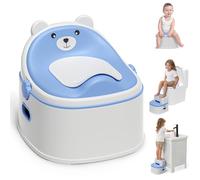 3-in-1 Potty Training Toilet, Portable Potty, Potty Training Seat and Toddler Step Stool, Easy Setup and Clean, Anti-Slip Toddler Potty Trainer for Boy Girl,Blue
